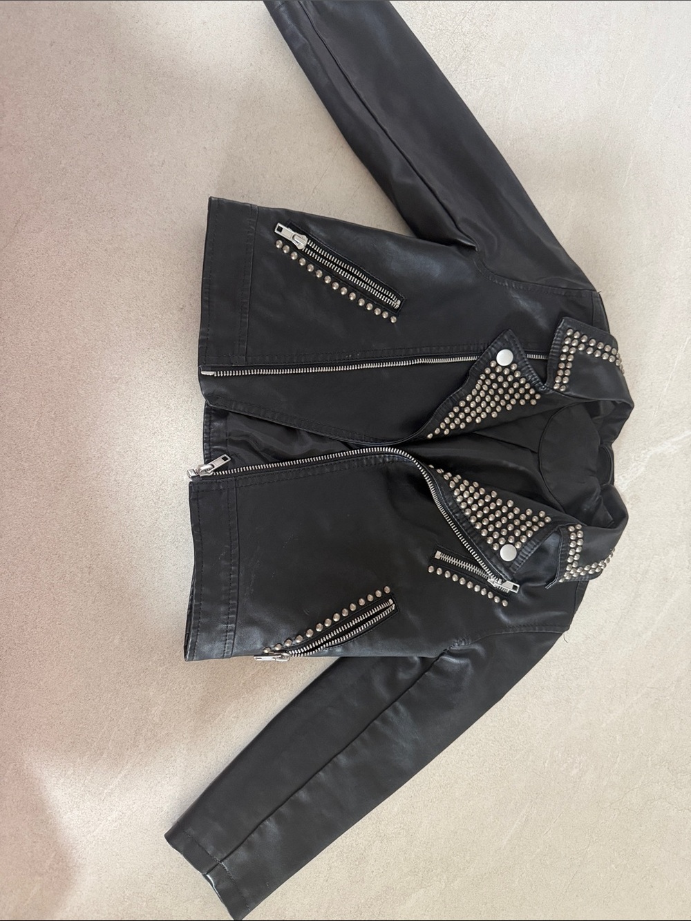 Studded Black Leather Moto Jacket - kids